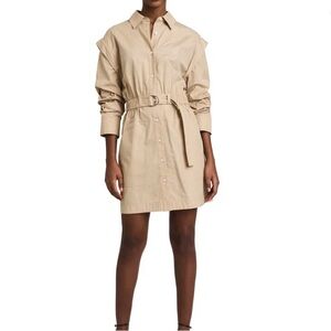 Derek Lam Hadley Ruched Sleeve Shirt Dress - Light Khaki